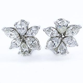 Vintage Harry Winston style Approx. 5.0 Carat Pear and Marquise Cut Diamond and Platinum Flower Earrings.