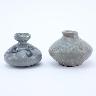 Two (2) Chinese Goryeo Dynasty, 12th - 14th Century Celadon Glazed Oil Bottles.