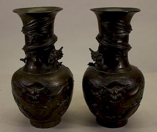 Antique Chinese Bronze Vases, Signed