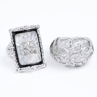 Two (2) Diamond, Rock Crystal and 14 Karat White Gold Rings.