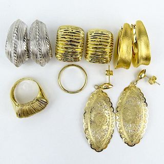 Collection of Three (3) Pair Italian 18 Karat Gold Earrings, One (1) Pair Italian 14 Karat Openwork Yellow Gold Earrings and 