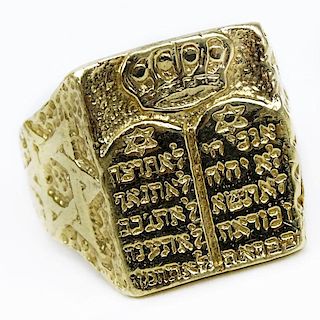 Men's Vintage Heavy 14 Karat Yellow Gold Judaica Ring.