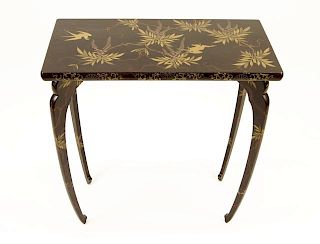 Japanese Gilt Black Lacquer Console Table together with Matching Two Part Wall Bracket.