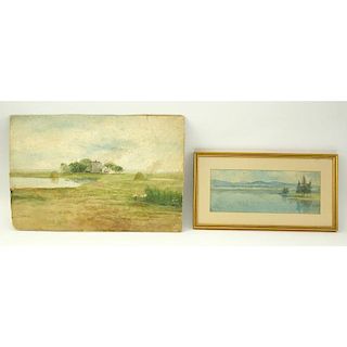 Gerard Hardenbergh, American (1855 - 1915) Two works: Watercolor "Landscape With Farm House" and "Lake View".