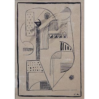 Carmelo de Arzadun, Uruguayan (1888-1968) Ink on paper "Abstract Composition" Bears initials C.A. lower right.