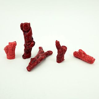 Grouping of Five (5) Chinese Red Coral Carvings.