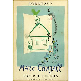After: Marc Chagall, Russian/French (1887 - 1985) Lithograph Poster ''Bordeaux, Foyer Des Jeunes" March 10 - April 10 1969.
