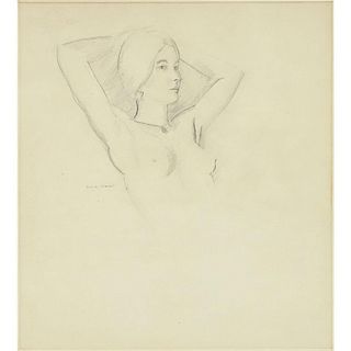 Warren Brandt, American (1918 - 2002) Drawing on paper "Arabella With Arm Raised".
