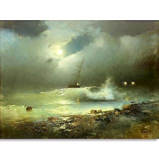 20th Century Oil on Canvas "Raging Sea's"