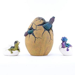 Two (2) Windstone Edition Hatching Dragon Egg Sculptures and a Large Hatching Alligator Sculpture (unsigned).