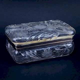 Antique Etched Crystal and Silver Plate Vanity Box.