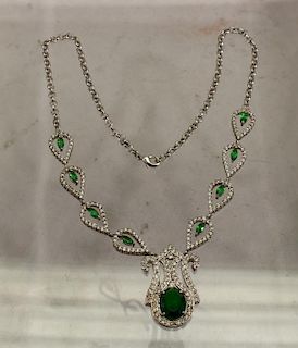 Faux Emerald & CZ Necklace