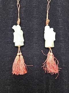 Pair of Jade Like Carved Figural Necklaces
