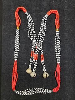 South African Beaded Necklace w/ Brass Bells