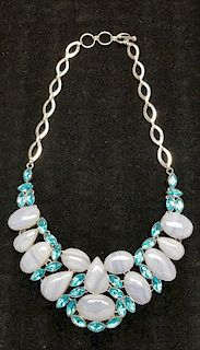 Sterling Necklace w/ Lace Agate & Blue Topaz