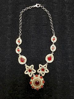 Sterling Necklace w/ Hydro Rubies & CZ Stones