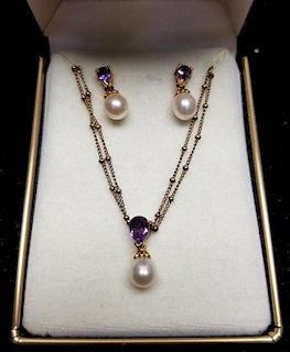Sterling & Amethyst Necklace & Earring Set
