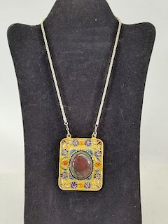 Sterling Chain w/ Brazil Agate Large Pendant