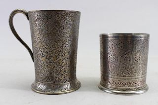 (2) Elaborately Engraved Silver Plate Cups