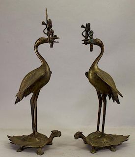 (2) Antique Bronze Crane Figures on Griffins