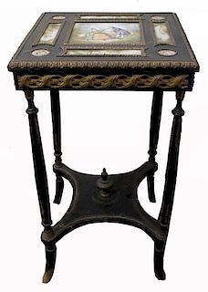 Antique French Side Table with Porcelain Insets
