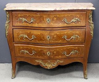 Antique Marble Top Marquetry Commode
