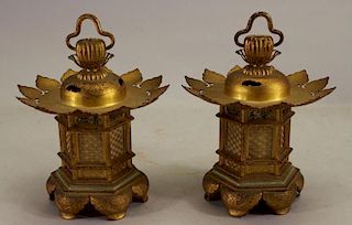 (2) Japanese Gilt Metal Shrine Lanterns
