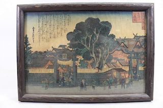 Antique Framed Japanese Woodblock