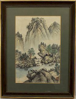 20th C. Chinese Watercolor/Ink Landscape