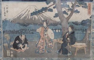 Antique Japanese Woodblock Print, Framed
