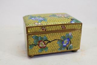 Vintage Chinese Cloisonne Yellow Ground Box