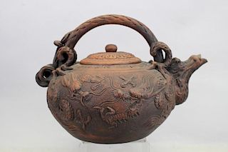 Chinese Terracotta Tea Pot, Signed