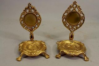 (2) Footed Gilt Dore Bronze Diminutive "Mirrors"