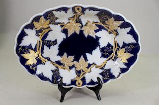 Cobalt/Gilt Meissen Porcelain Oval Dish
