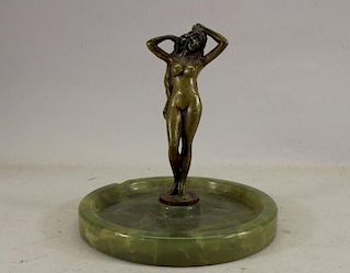 Bronze Art Deco Figure on Green Onyx Base