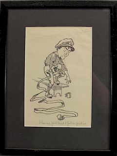 Signed, Whimsical 20th C. illustration of a Boy