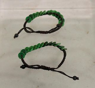(2) Green Stone and Cord Bracelets