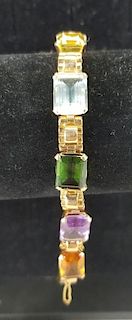Gold Bracelet w/ Emerald Cut Mixed Stones