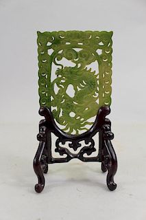 Carved Jadeite Dragon Table Screen