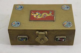 Bronze Chinese Dragon Box with Cloisonne Insets