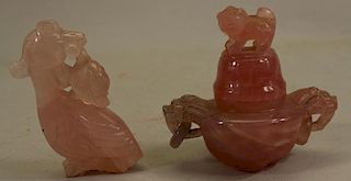 (2) Carved Chinese Rose Quartz Vessels