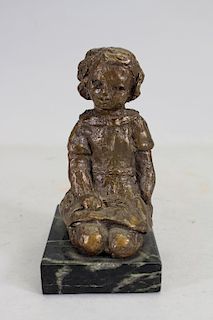 Antique Bronze Kneeling Girl on Marble Base