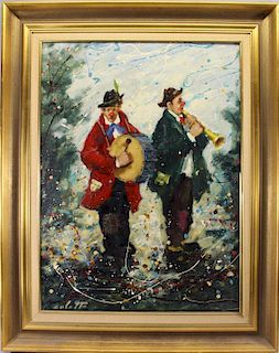 20th C. Painting of Two Clown figures. Signed