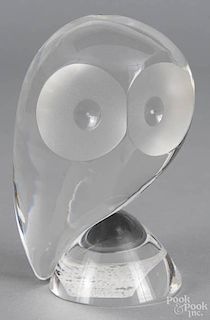 Steuben glass owl, signed on base, 5'' h.