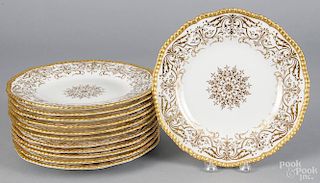 Set of twelve Coalport porcelain plates with gilt decoration, retailed by Tiffany & Co.