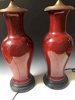 A PAIR OF CHINESE ANTIQUE RED  GLAZED LAMP.