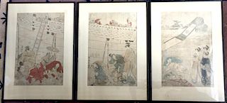 THREE PIECES OF OID JAPANESE WOODBLOCK PRINT