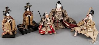 Five Japanese character dolls, tallest - 7 3/4''.