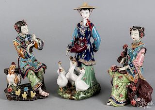 Three Chinese porcelain female figures, 20th c., tallest - 11 1/2''.