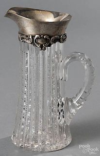 Cut glass pitcher, ca. 1900, with Gorham sterling silver mounts, 8'' h.